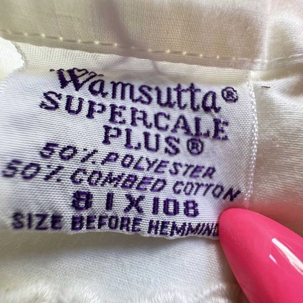 VTG Wamsutta Supercale Plus Ivory Full Flat Sheet & Pillowcase‎ Daisy Embroidery